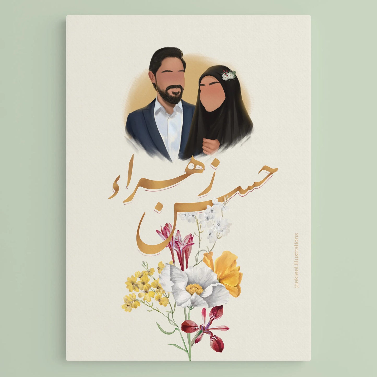 faceless couple framed on a card