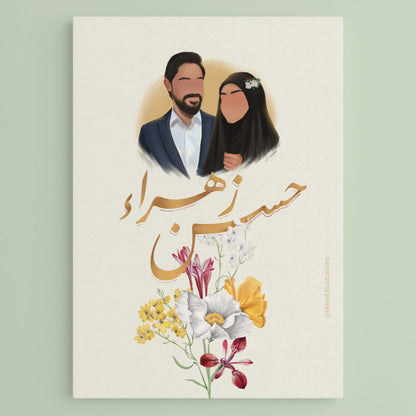 faceless couple framed on a card